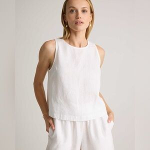 OFFON 100% European Linen Sleeveless Cropped Top Blouse in White, Retail $100